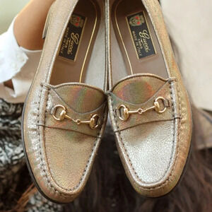 Gucci 60th Anniversary 1953 Holographic Tan Leather Horsebit Loafers 36.5 6.5
